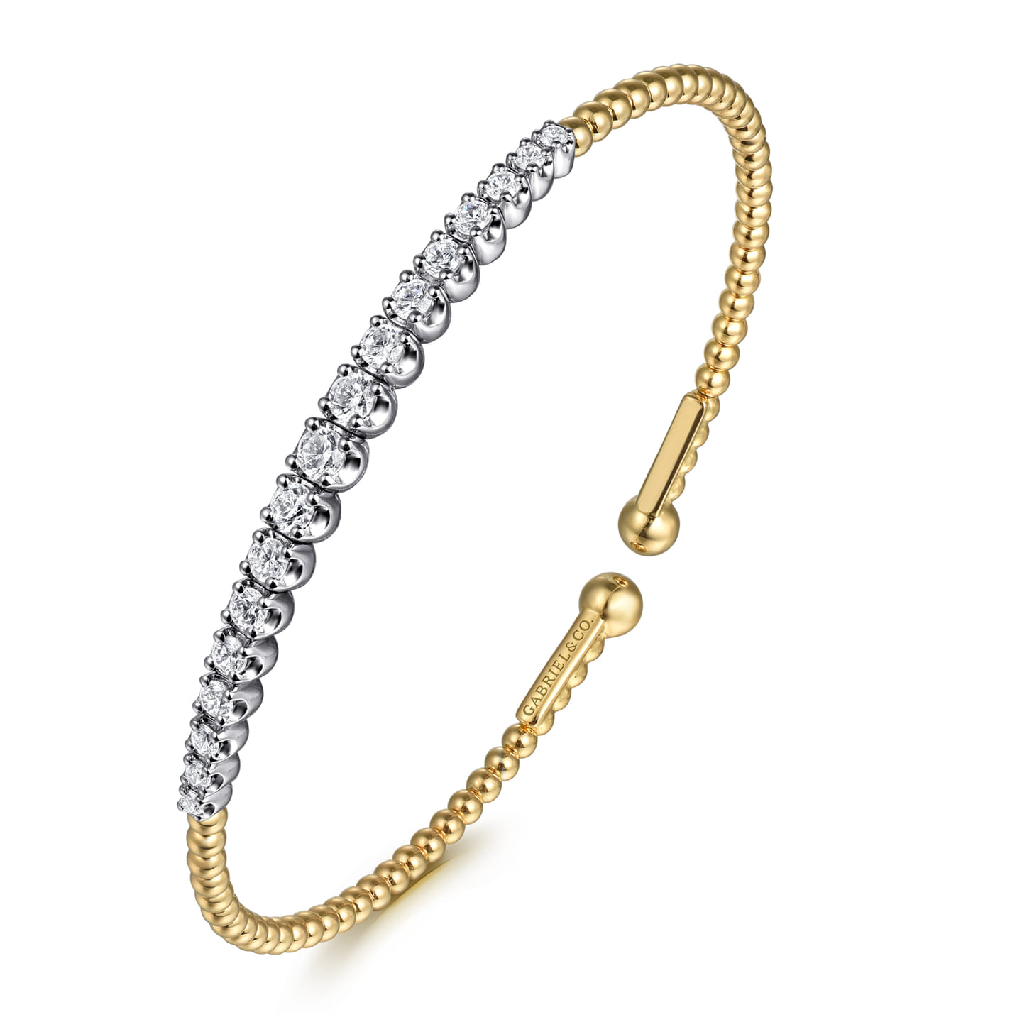 14 KARAT WHITE AND YELLOW GOLD DIAMOND BUJUKAN BANGLE