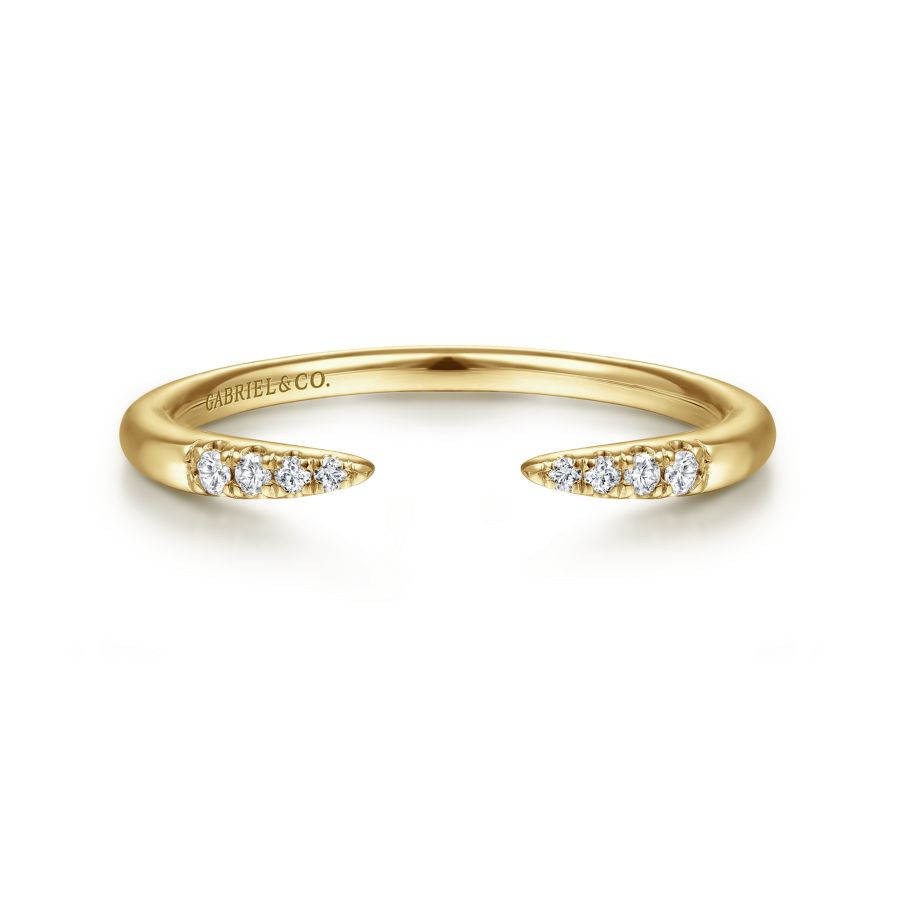 14K Yellow Gold Open Diamond Tipped Stackable Ring