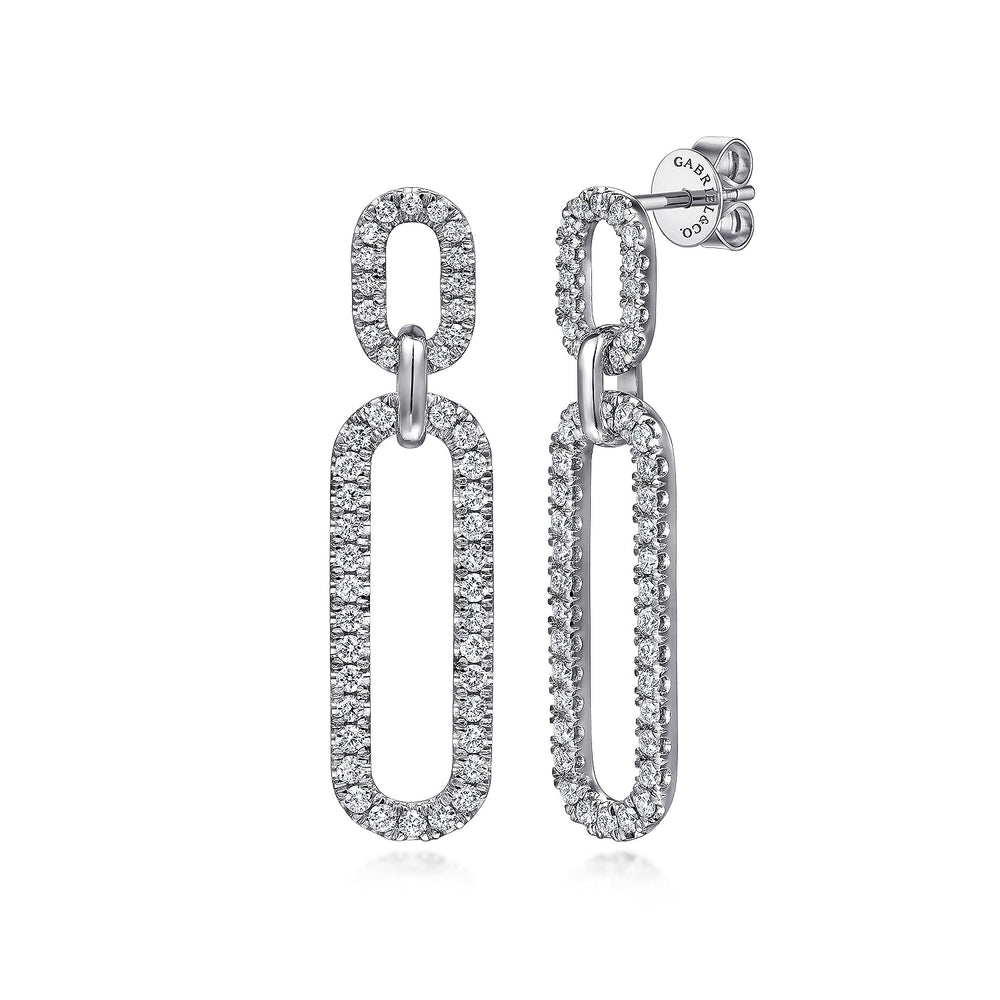 14K WHITE GOLD DIAMOND LINK CHAIN DROP EARRINGS