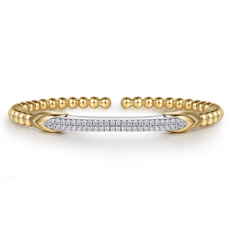14K WHITE AND YELLOW BUJUKAN AND DIAMOND BAR SPLIT BANGLE BRACELET