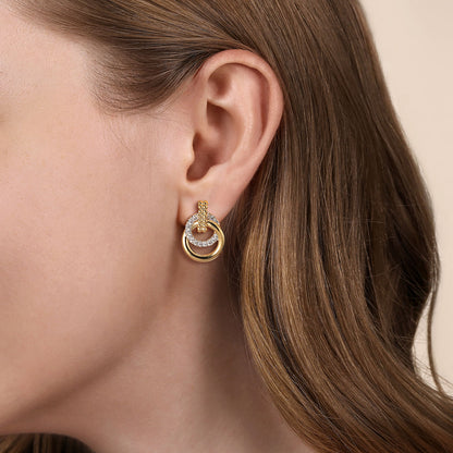 14K WHITE AND YELLOW GOLD BUJUKAN DIAMOND STUD EARRINGS