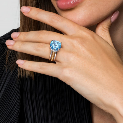 BLUE TOPAZ STERLING SILVER AND 14K YELLOW RING