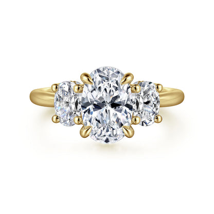 14K YELLOW GOLD OVAL THREE STONE DIAMOND ENGAGEMENT RING