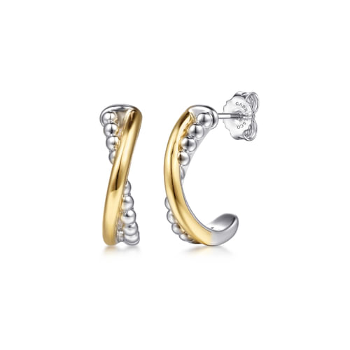 14K YELLOW AND GOLD STERLING SILVER BUJUKAN CRISS CROSS J HOOP EARRINGS