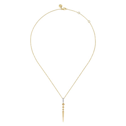 14K WHITE & YELLOW GOLD BUJUKAN BULLET AND DIAMOND DROP NECKLACE