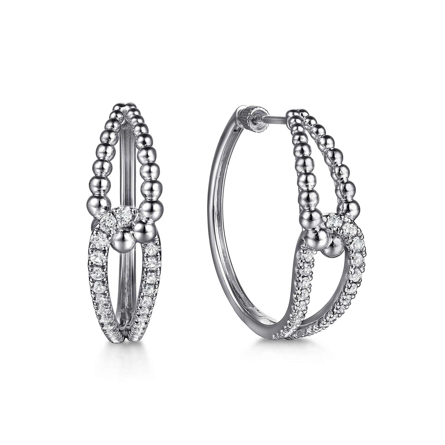 STERLING SILVER BUJUKAN AND WHITE SAPPHIRE INTERLOCKING HOOP EARRINGS