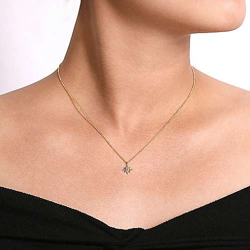 14K Yellow Gold Diamond Star Pendant Necklace