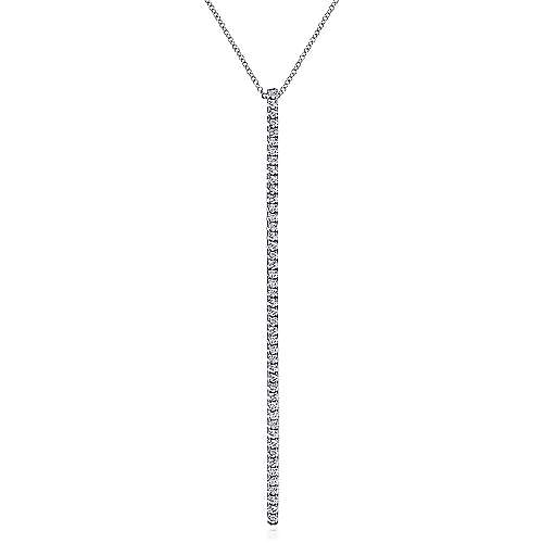 14K White Gold Long Diamond Bar Pendant Necklace