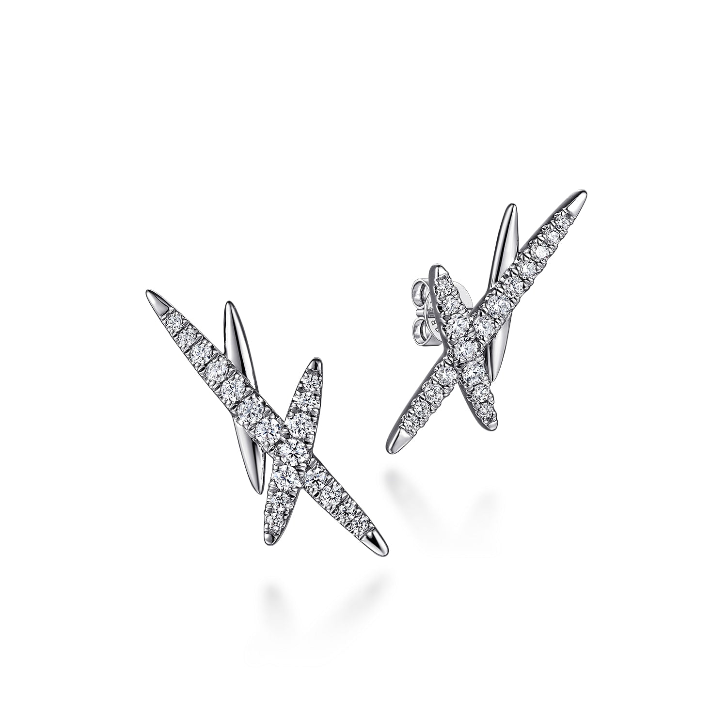 14K WHITE GOLD GRADUATING DIAMOND SPIKE EAR CLIMBER STUD EARRINGS