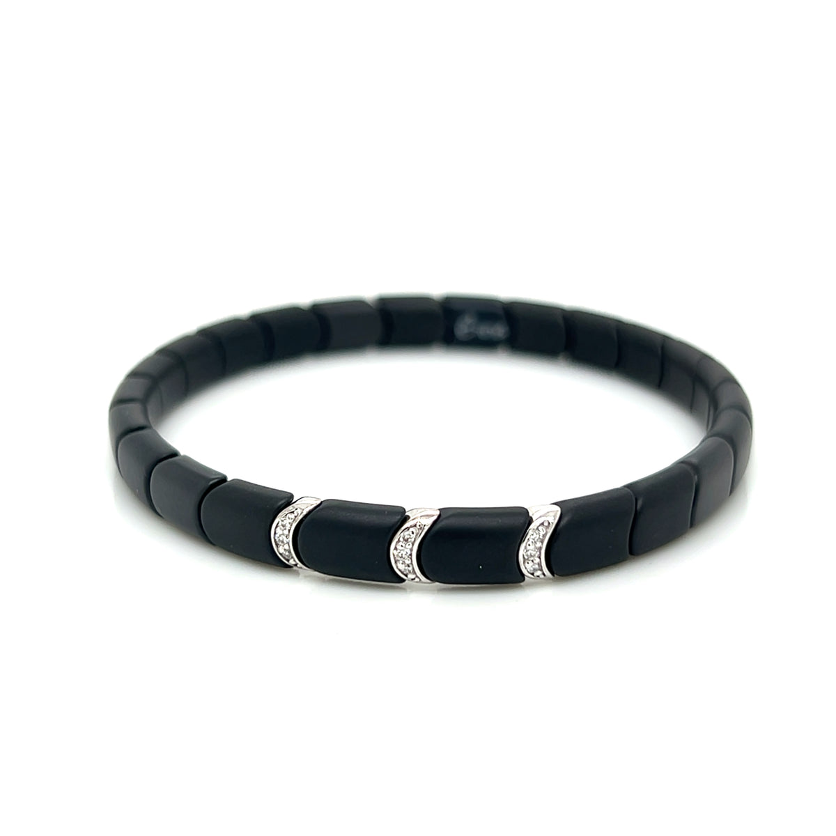 Matte Black Ceramic Diamond Stretch Bracelet