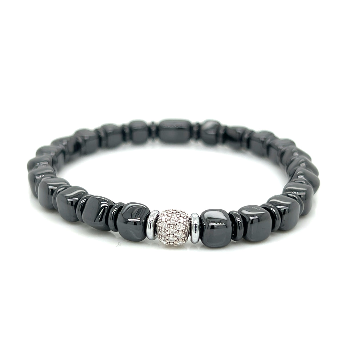 Polish Black Ceramic Diamond Stretch Bracelet
