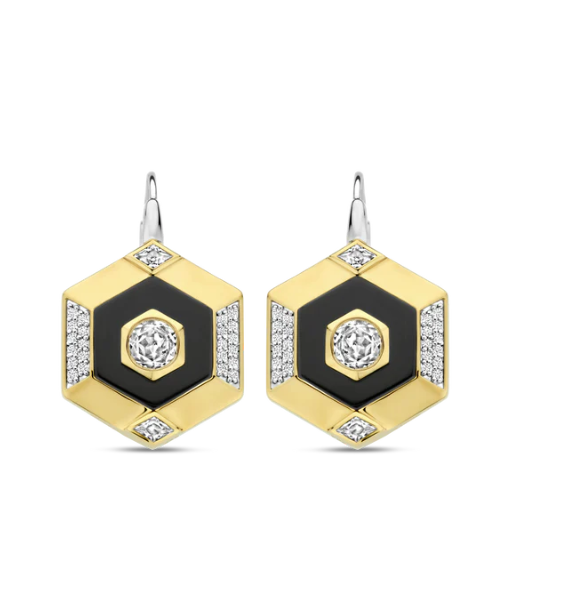 SS/GP CZ BLK EARRINGS