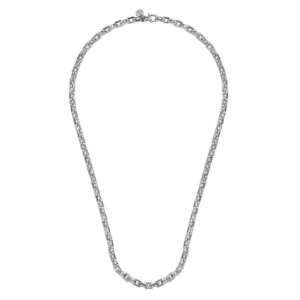 STERLING SILVER SOLID FACETED MENS LINK CHAIN NECKLACE 22IN