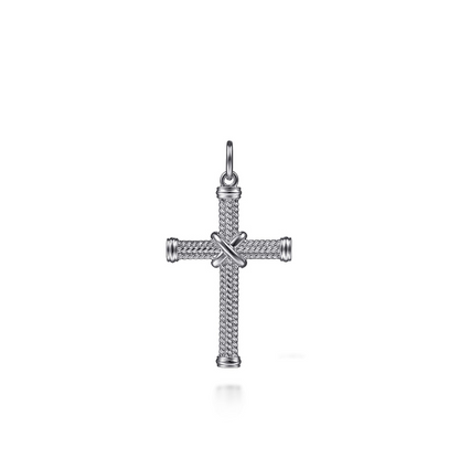 STERLING SILVER TWISTED ROPE CROSS PENDANT WITH X CENTER