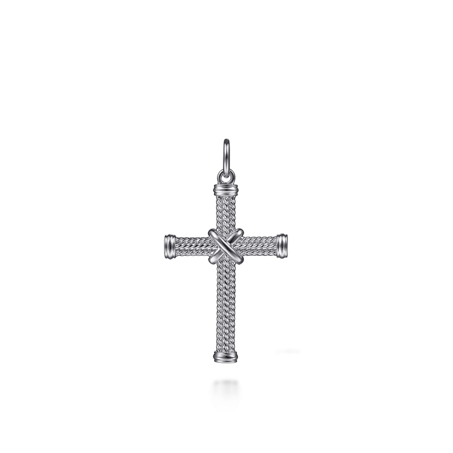 STERLING SILVER TWISTED ROPE CROSS PENDANT WITH X CENTER