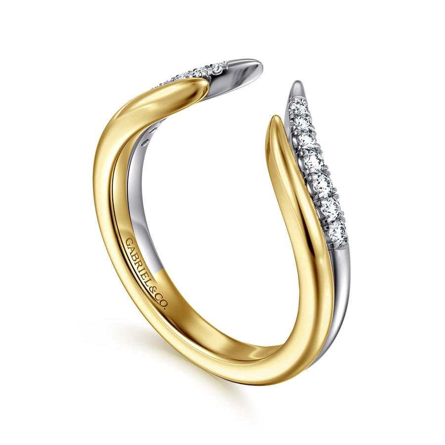 CURVED 14K WHITE-YELLOW GOLD U SETTING DIAMOND OPEN ANNIVERSARY BAND