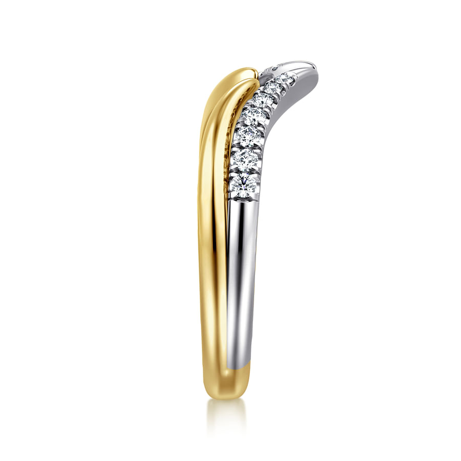 CURVED 14K WHITE-YELLOW GOLD U SETTING DIAMOND OPEN ANNIVERSARY BAND