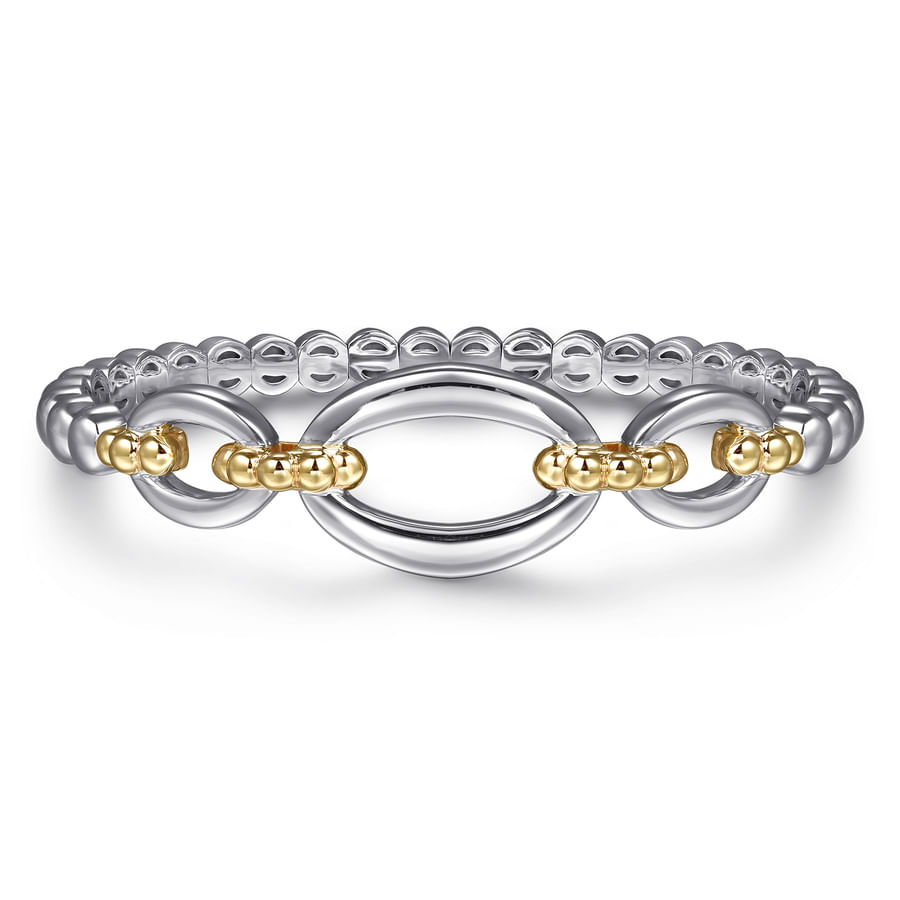 14K YELLOW GOLD AND STERLING SILVER BUJUKAN OPEN BANGLE BRACELET