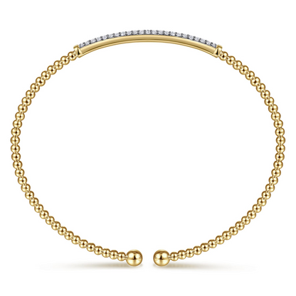 14K White Gold Bujukan Split Cuff Bracelet with Diamond Pave Bar