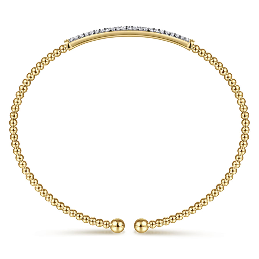 14K White Gold Bujukan Split Cuff Bracelet with Diamond Pave Bar