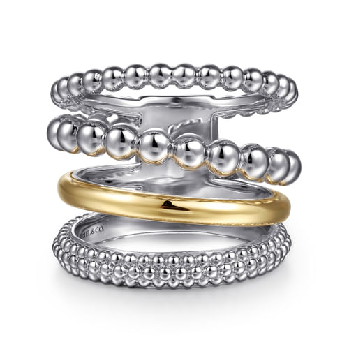 14K YELLOW GOLD AND STERLING SILVER BUJUKAN WIDE BAND RING