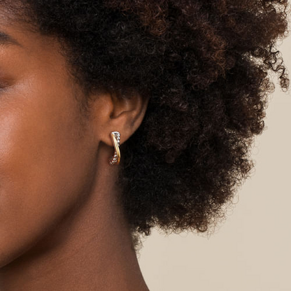 14K YELLOW AND GOLD STERLING SILVER BUJUKAN CRISS CROSS J HOOP EARRINGS