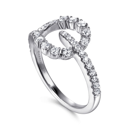 14K WHITE GOLD DIAMOND TEARDROP LINK RING