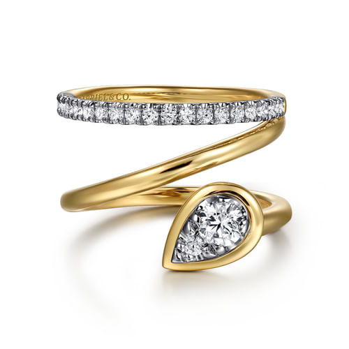 14K WHITE AND YELLOW GOLD DIAMOND BYPASS RING