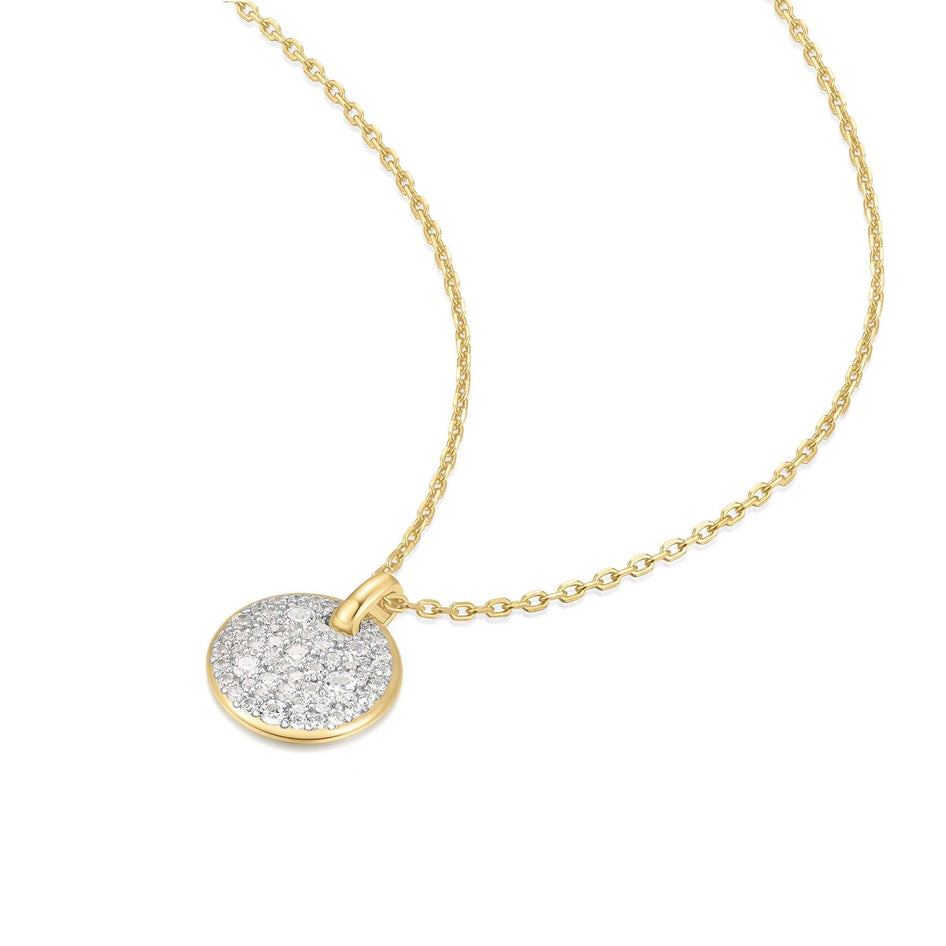 TWO-TONE LARGE PAVE DISC NECKLACE