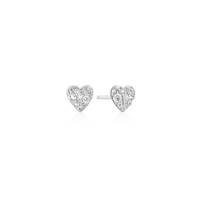 SILVER PAVE HEART STUD EARRINGS