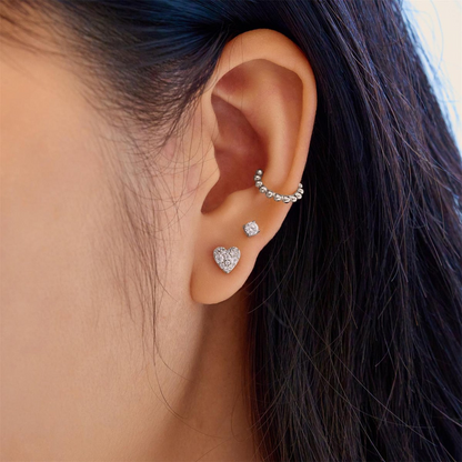 SILVER PAVE HEART STUD EARRINGS