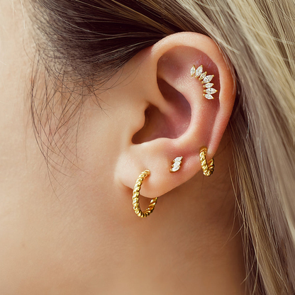 GOLD TEXTURE MEDIUM HUGGIE HOOP EARRINGS
