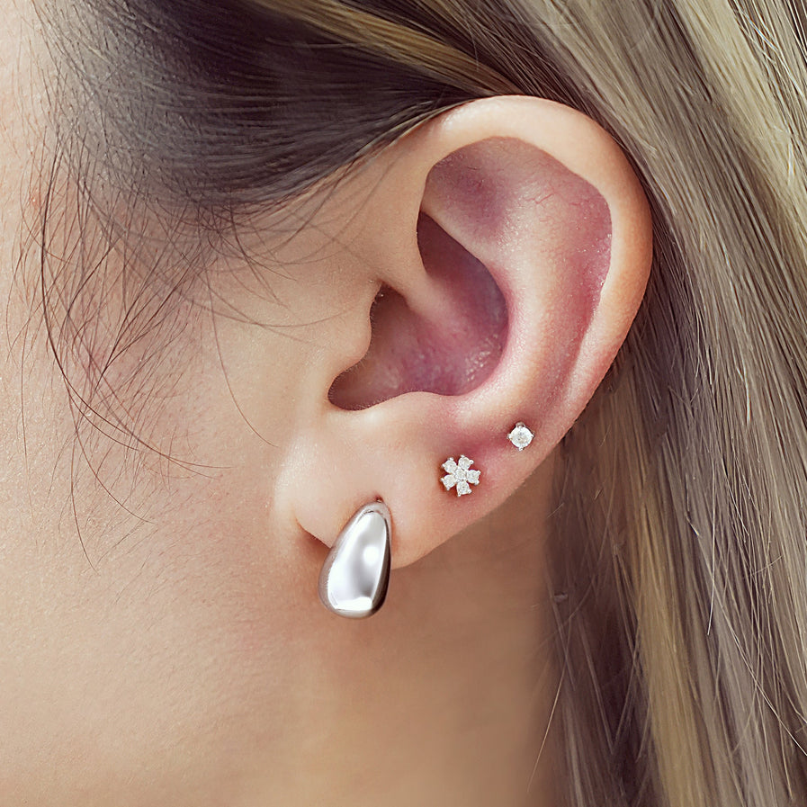 SILVER SMALL DOME HOOP EARRINGS