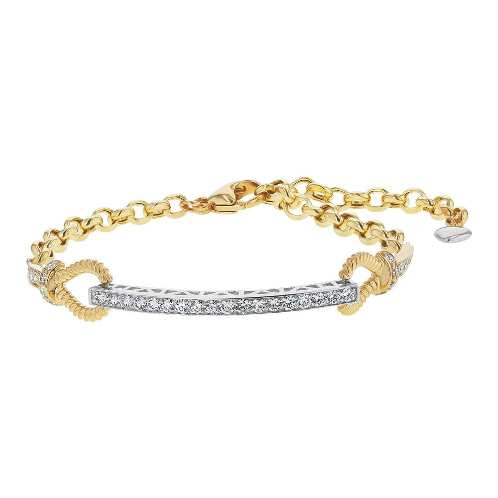 14 KARAT TWO TONE YELLOW AND WHITE GOLD DIAMOND ADJUSTABLE BAR BRACELET
