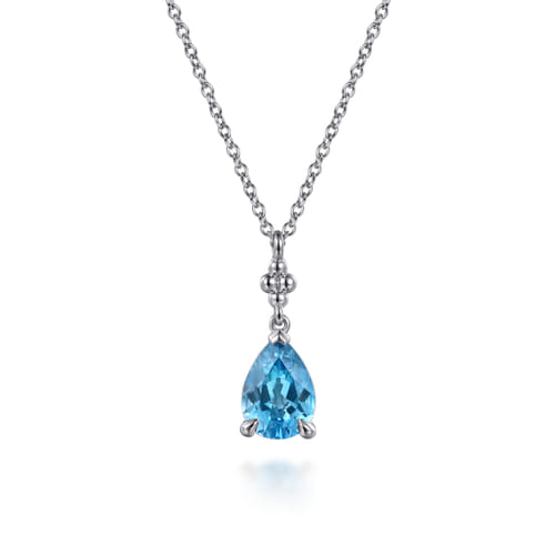 STERLING SILVER PEAR BLUE TOPAZ BUJUKAN PENDANT NECKLACE
