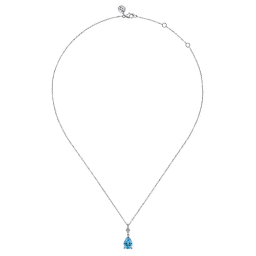 STERLING SILVER PEAR BLUE TOPAZ BUJUKAN PENDANT NECKLACE