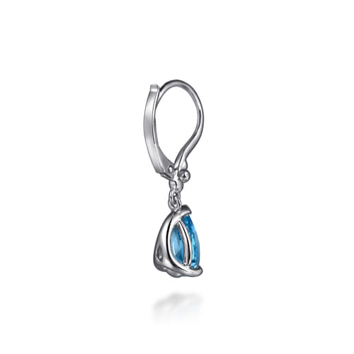STERLING SILVER PEAR BLUE TOPAZ BUJUKAN DROP EARRINGS