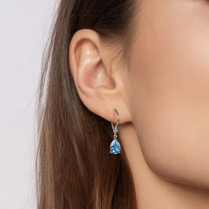 STERLING SILVER PEAR BLUE TOPAZ BUJUKAN DROP EARRINGS