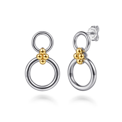 14 KARAT YELLOW GOLD AND STERLING SILVER BUJUKAN ROUND LINK STUD EARRINGS