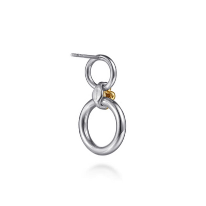 14 KARAT YELLOW GOLD AND STERLING SILVER BUJUKAN ROUND LINK STUD EARRINGS