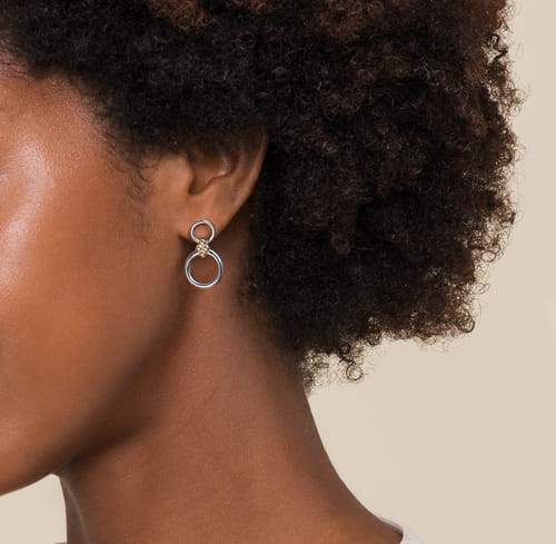 14 KARAT YELLOW GOLD AND STERLING SILVER BUJUKAN ROUND LINK STUD EARRINGS