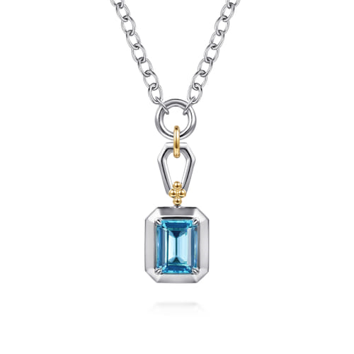 14 KARAT YELLOW GOLD AND STERLING SILVER BUJUKAN BLUE TOPAZ PENDANT NECKLACE