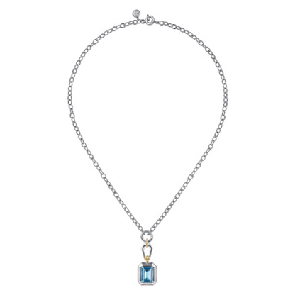 14 KARAT YELLOW GOLD AND STERLING SILVER BUJUKAN BLUE TOPAZ PENDANT NECKLACE