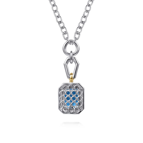 14 KARAT YELLOW GOLD AND STERLING SILVER BUJUKAN BLUE TOPAZ PENDANT NECKLACE