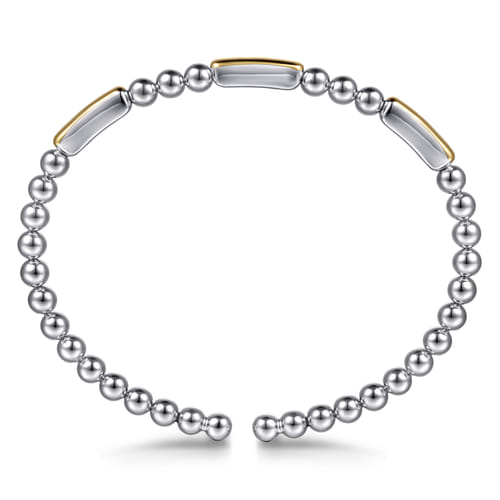 14 KARAT YELLOW GOLD AND STERLING SILVER THREE STATION BAR BUJUKAN BANGLE BRACELET