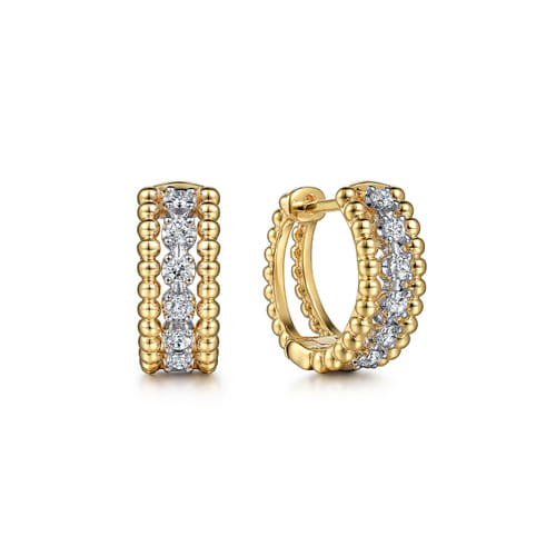 14 KARAT WHITE AND YELLOW GOLD DIAMOND HUGGIE EARRINGS- BUJUKAN