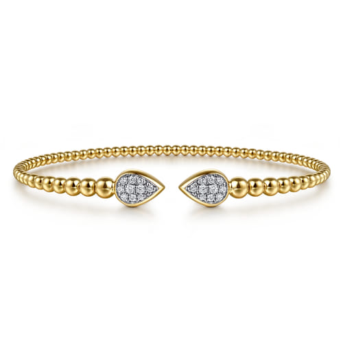 14 KARAT YELLOW GOLD BUJUKAN PAVE DIAMOND SPLIT BANGLE BRACELET