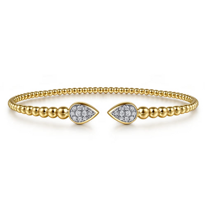 14 KARAT YELLOW GOLD BUJUKAN PAVE DIAMOND SPLIT BANGLE BRACELET