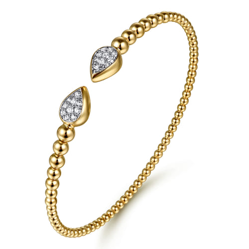 14 KARAT YELLOW GOLD BUJUKAN PAVE DIAMOND SPLIT BANGLE BRACELET