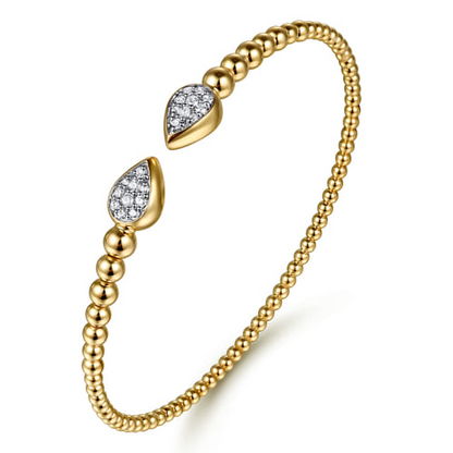 14 KARAT YELLOW GOLD BUJUKAN PAVE DIAMOND SPLIT BANGLE BRACELET